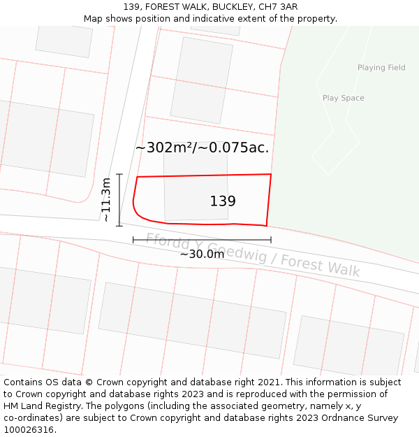 139, FOREST WALK, BUCKLEY, CH7 3AR: Plot and title map