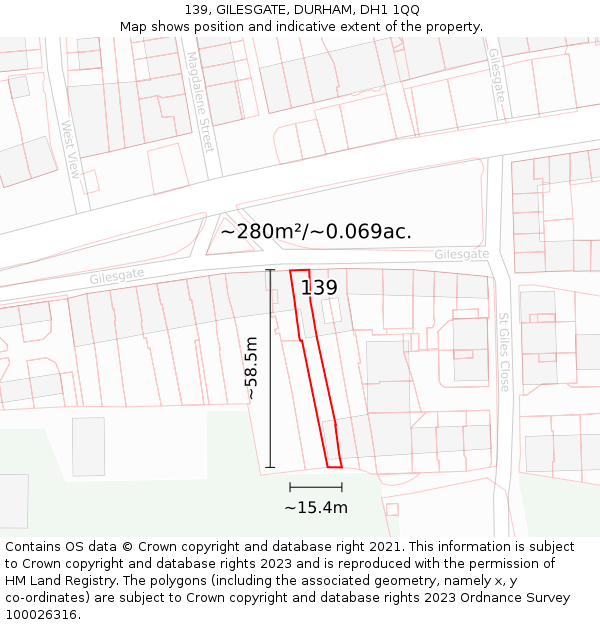 139, GILESGATE, DURHAM, DH1 1QQ: Plot and title map