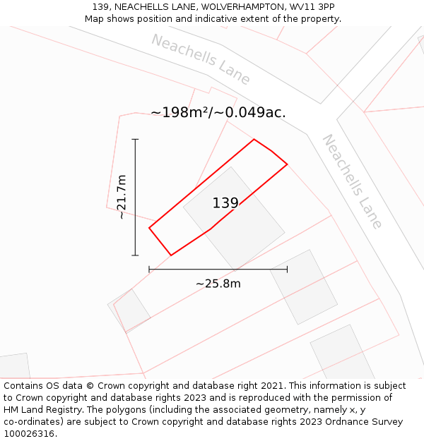 139, NEACHELLS LANE, WOLVERHAMPTON, WV11 3PP: Plot and title map