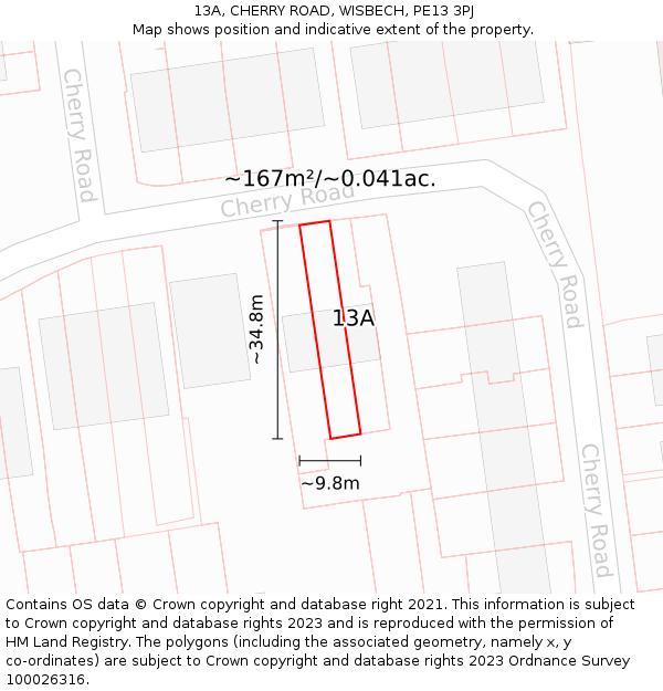 13A, CHERRY ROAD, WISBECH, PE13 3PJ: Plot and title map