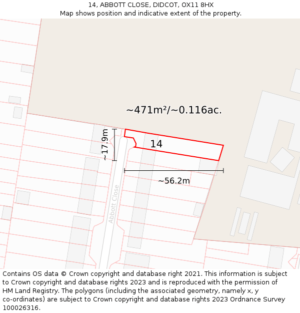 14, ABBOTT CLOSE, DIDCOT, OX11 8HX: Plot and title map