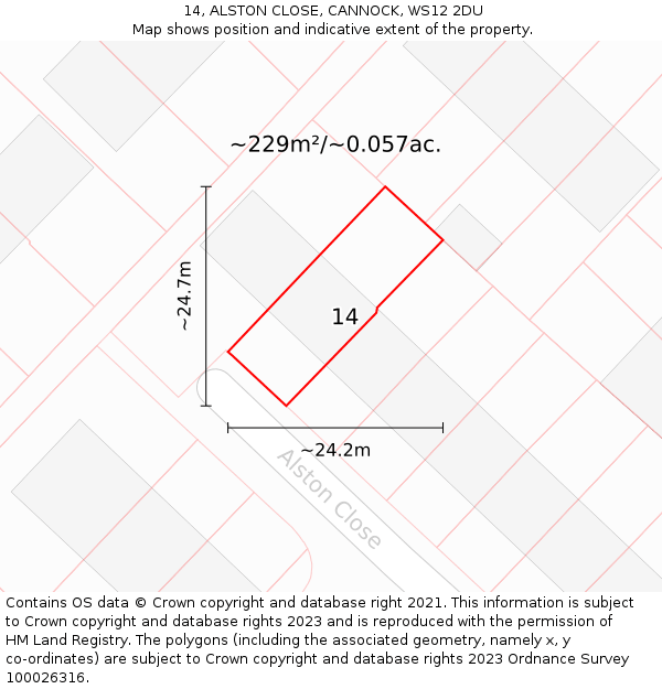 14, ALSTON CLOSE, CANNOCK, WS12 2DU: Plot and title map