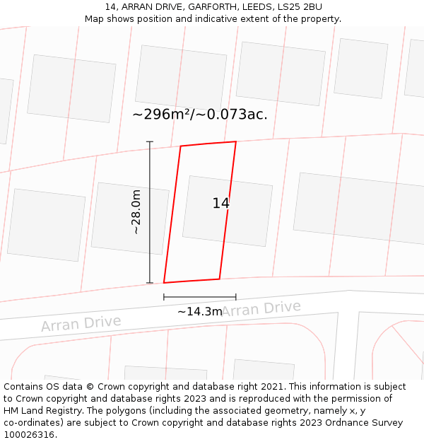 14, ARRAN DRIVE, GARFORTH, LEEDS, LS25 2BU: Plot and title map