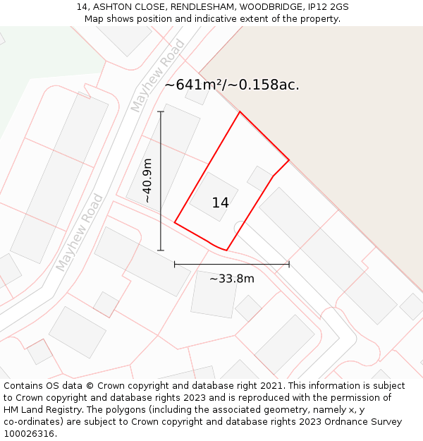 14, ASHTON CLOSE, RENDLESHAM, WOODBRIDGE, IP12 2GS: Plot and title map