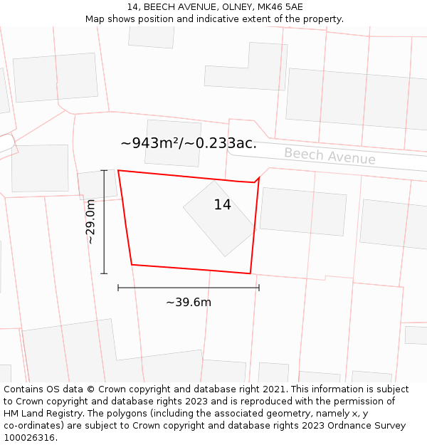 14, BEECH AVENUE, OLNEY, MK46 5AE: Plot and title map