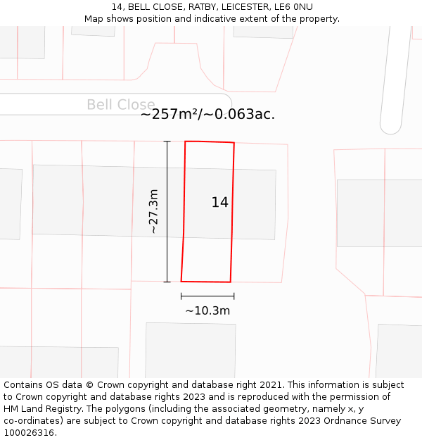 14, BELL CLOSE, RATBY, LEICESTER, LE6 0NU: Plot and title map