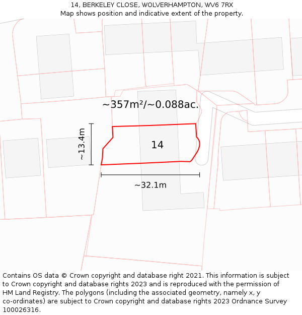 14, BERKELEY CLOSE, WOLVERHAMPTON, WV6 7RX: Plot and title map