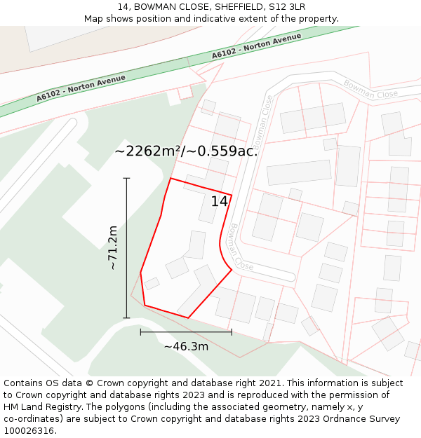 14, BOWMAN CLOSE, SHEFFIELD, S12 3LR: Plot and title map