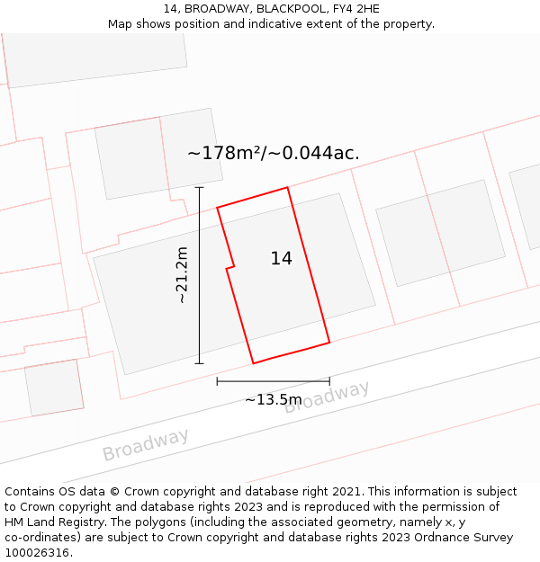 14, BROADWAY, BLACKPOOL, FY4 2HE: Plot and title map