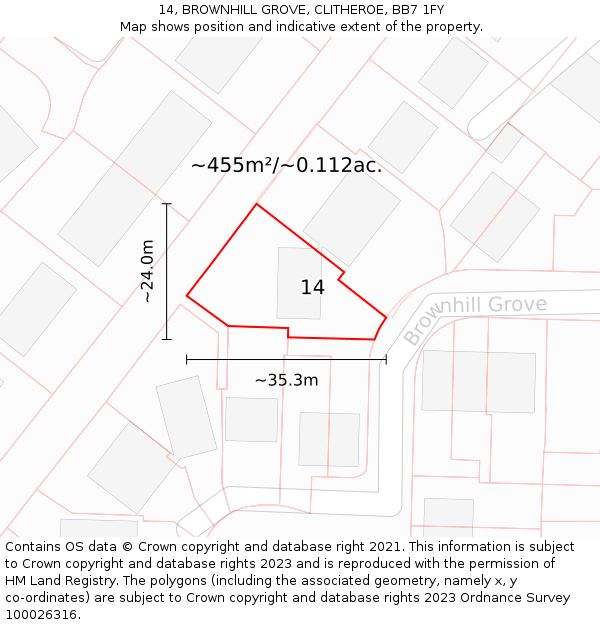 14, BROWNHILL GROVE, CLITHEROE, BB7 1FY: Plot and title map