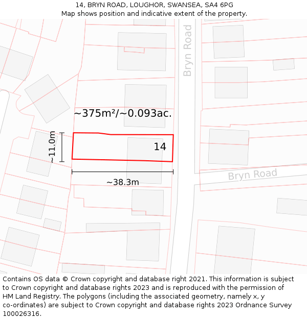 14, BRYN ROAD, LOUGHOR, SWANSEA, SA4 6PG: Plot and title map