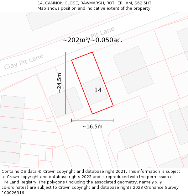 14, CANNON CLOSE, RAWMARSH, ROTHERHAM, S62 5HT: Plot and title map