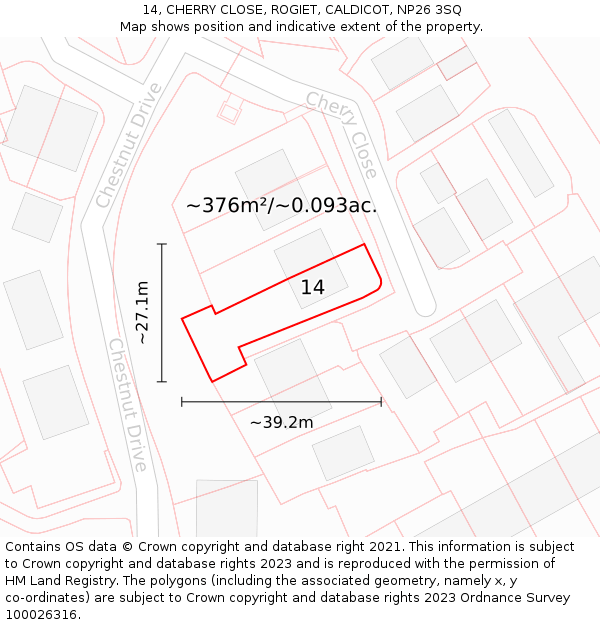 14, CHERRY CLOSE, ROGIET, CALDICOT, NP26 3SQ: Plot and title map