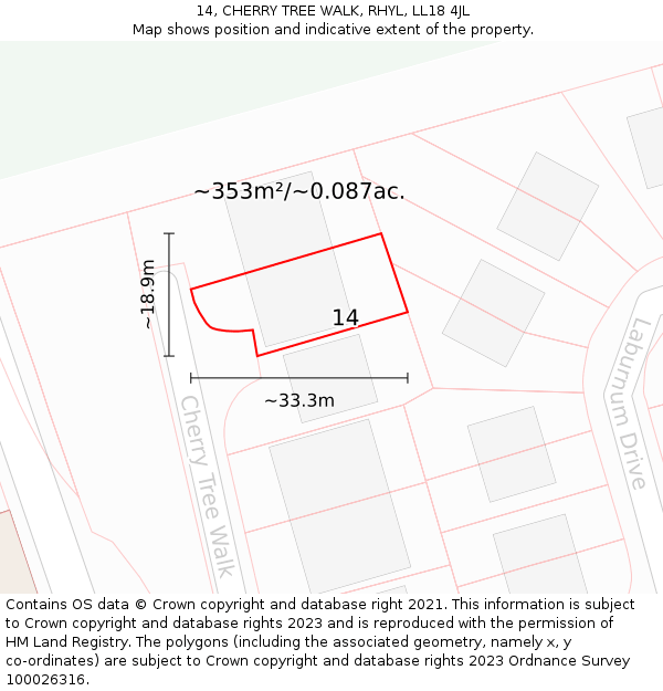 14, CHERRY TREE WALK, RHYL, LL18 4JL: Plot and title map