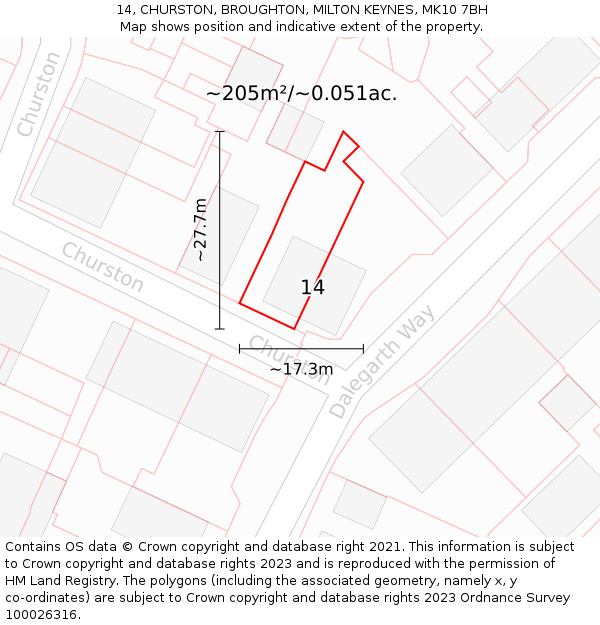 14, CHURSTON, BROUGHTON, MILTON KEYNES, MK10 7BH: Plot and title map