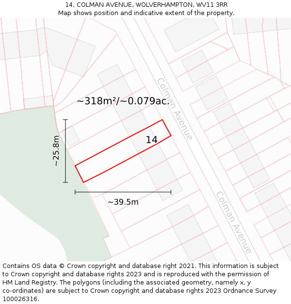 14, COLMAN AVENUE, WOLVERHAMPTON, WV11 3RR: Plot and title map