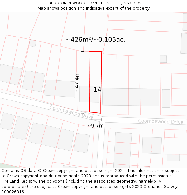 14, COOMBEWOOD DRIVE, BENFLEET, SS7 3EA: Plot and title map