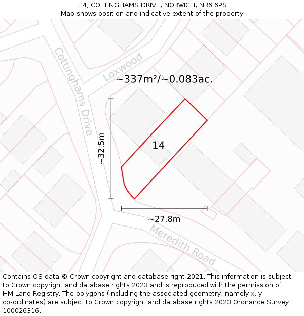 14, COTTINGHAMS DRIVE, NORWICH, NR6 6PS: Plot and title map