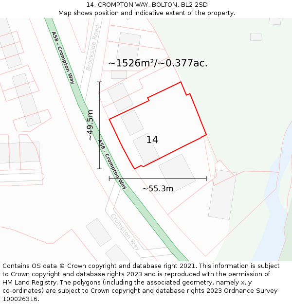 14, CROMPTON WAY, BOLTON, BL2 2SD: Plot and title map