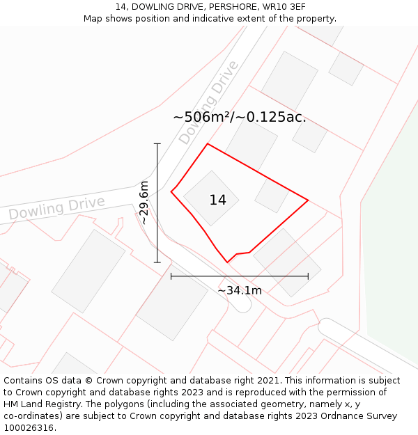 14, DOWLING DRIVE, PERSHORE, WR10 3EF: Plot and title map