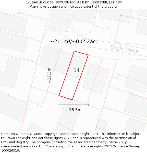 14, EAGLE CLOSE, BROUGHTON ASTLEY, LEICESTER, LE9 6SR: Plot and title map