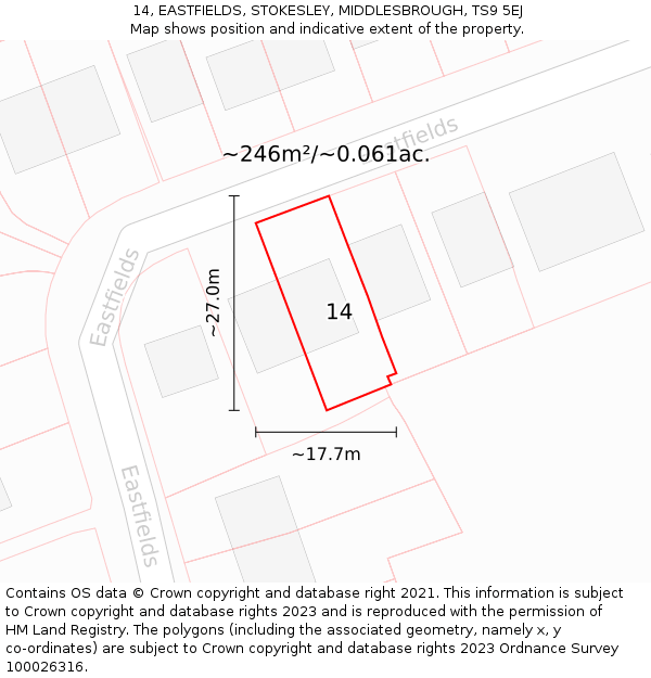 14, EASTFIELDS, STOKESLEY, MIDDLESBROUGH, TS9 5EJ: Plot and title map