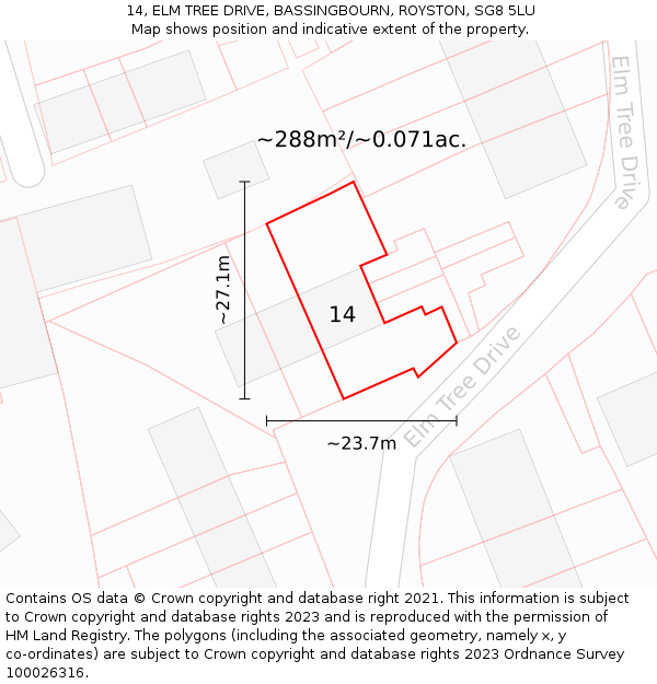 14, ELM TREE DRIVE, BASSINGBOURN, ROYSTON, SG8 5LU: Plot and title map