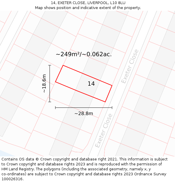 14, EXETER CLOSE, LIVERPOOL, L10 8LU: Plot and title map