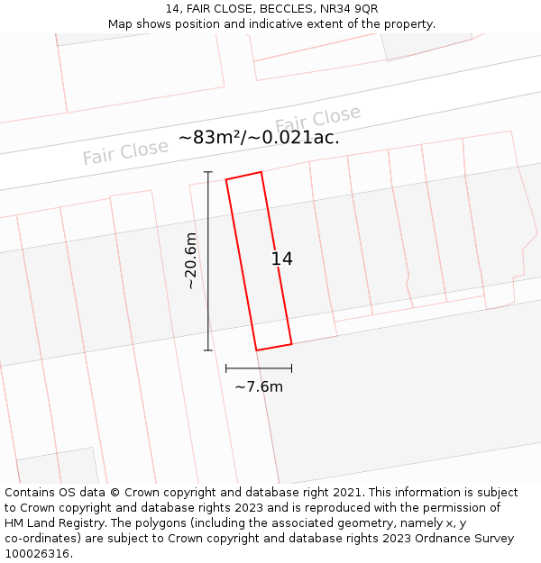 14, FAIR CLOSE, BECCLES, NR34 9QR: Plot and title map