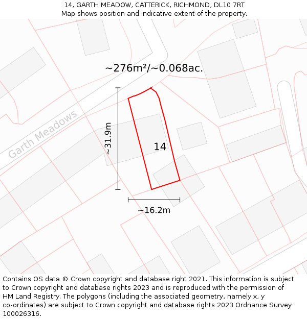 14, GARTH MEADOW, CATTERICK, RICHMOND, DL10 7RT: Plot and title map