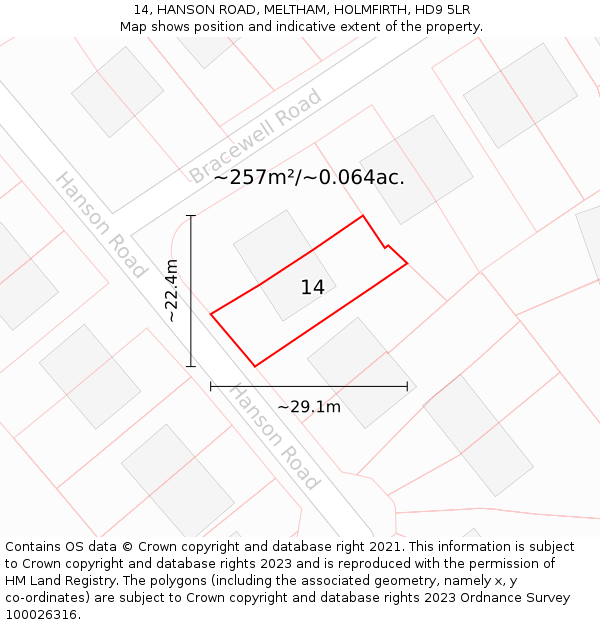 14, HANSON ROAD, MELTHAM, HOLMFIRTH, HD9 5LR: Plot and title map