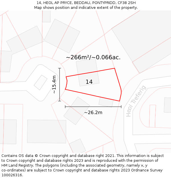 14, HEOL AP PRYCE, BEDDAU, PONTYPRIDD, CF38 2SH: Plot and title map