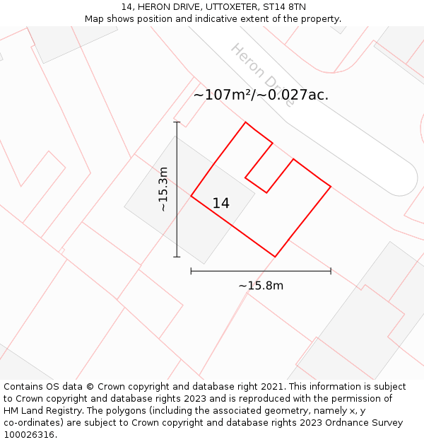 14, HERON DRIVE, UTTOXETER, ST14 8TN: Plot and title map