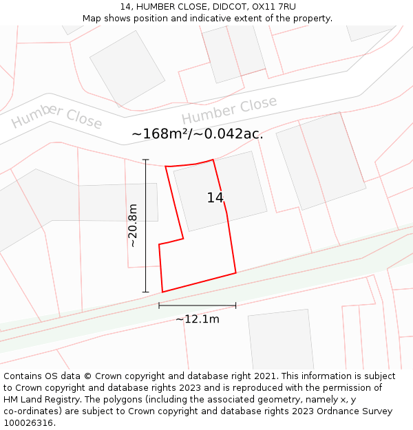 14, HUMBER CLOSE, DIDCOT, OX11 7RU: Plot and title map