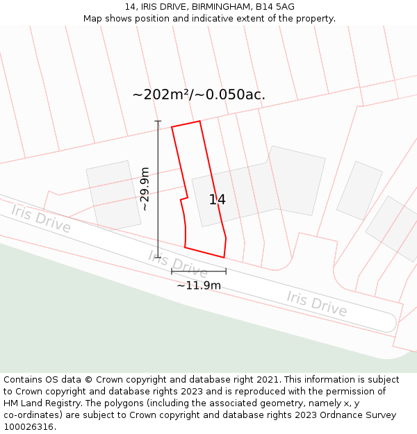 14, IRIS DRIVE, BIRMINGHAM, B14 5AG: Plot and title map