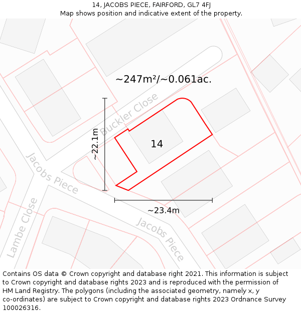 14, JACOBS PIECE, FAIRFORD, GL7 4FJ: Plot and title map