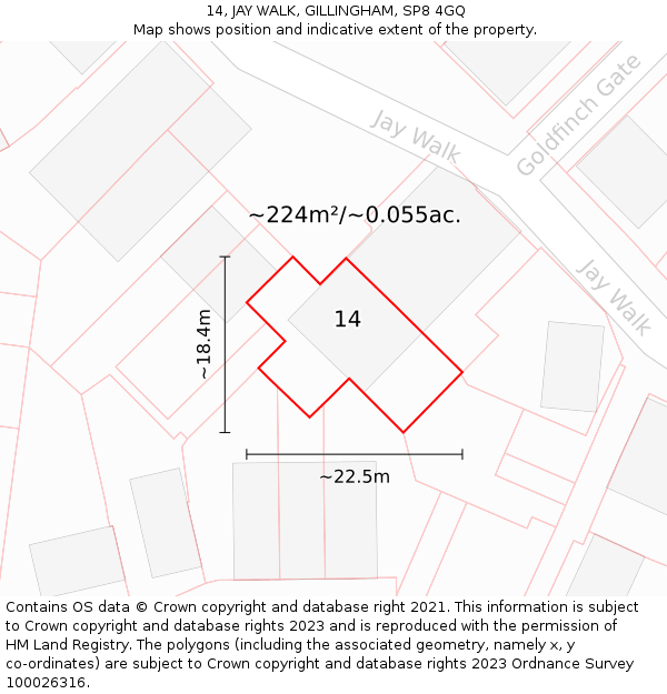 14, JAY WALK, GILLINGHAM, SP8 4GQ: Plot and title map