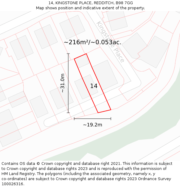 14, KINGSTONE PLACE, REDDITCH, B98 7GG: Plot and title map