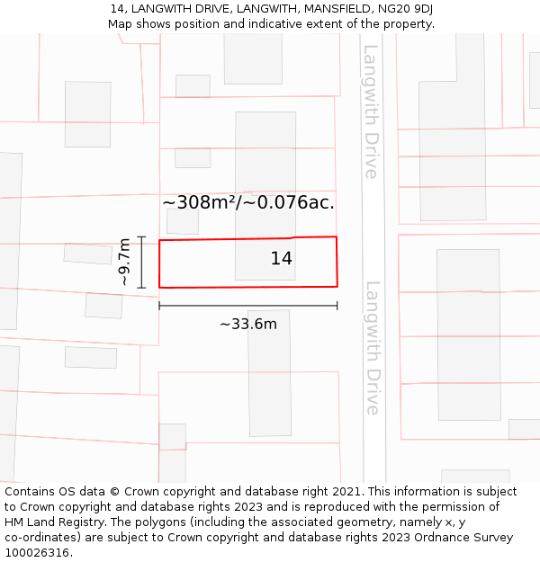 14, LANGWITH DRIVE, LANGWITH, MANSFIELD, NG20 9DJ: Plot and title map