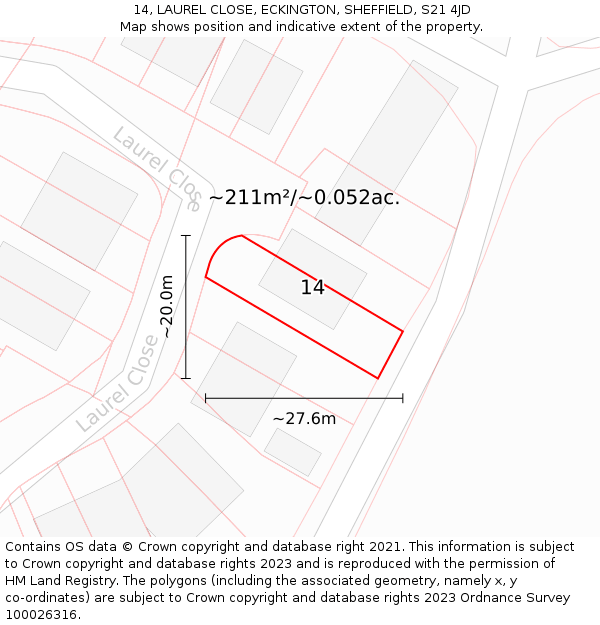 14, LAUREL CLOSE, ECKINGTON, SHEFFIELD, S21 4JD: Plot and title map