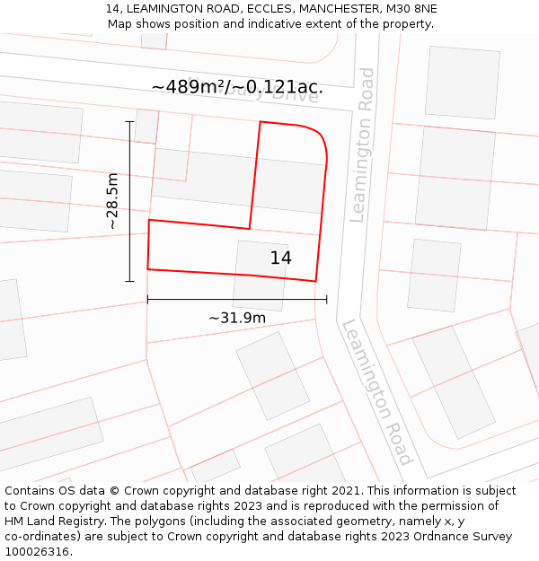 14, LEAMINGTON ROAD, ECCLES, MANCHESTER, M30 8NE: Plot and title map