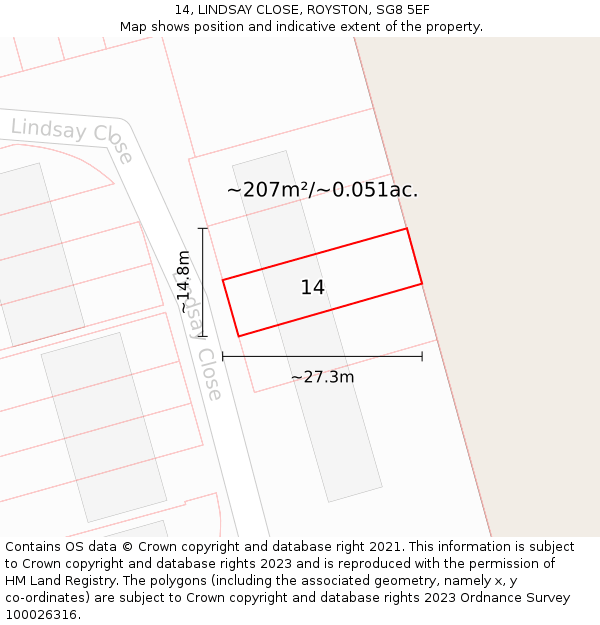 14, LINDSAY CLOSE, ROYSTON, SG8 5EF: Plot and title map