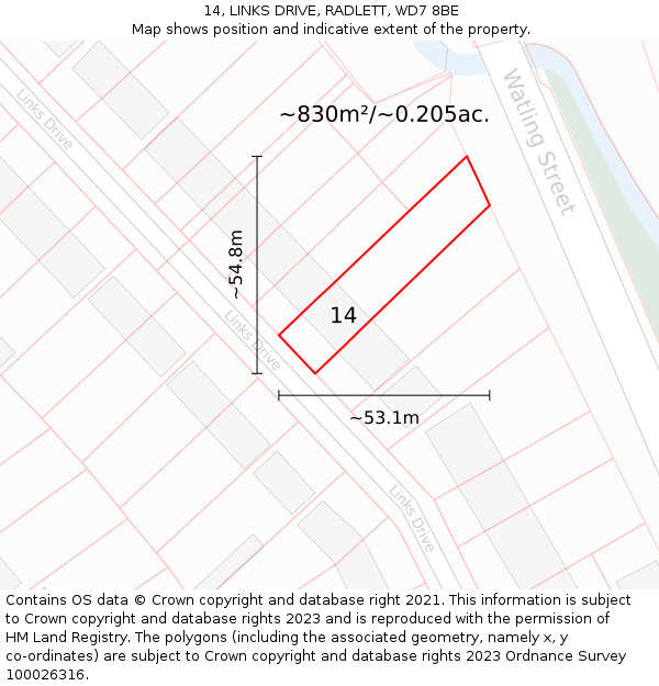 14, LINKS DRIVE, RADLETT, WD7 8BE: Plot and title map