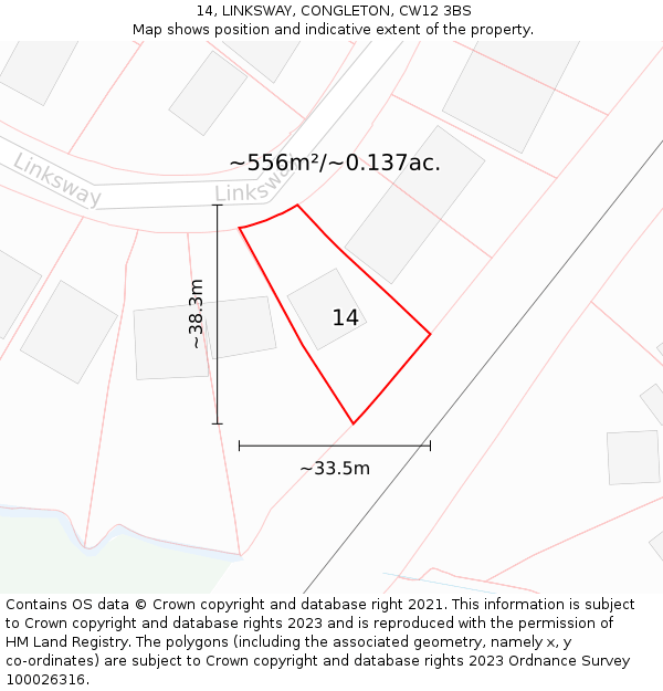 14, LINKSWAY, CONGLETON, CW12 3BS: Plot and title map