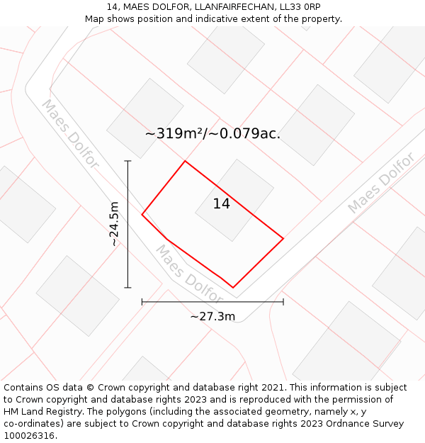 14, MAES DOLFOR, LLANFAIRFECHAN, LL33 0RP: Plot and title map