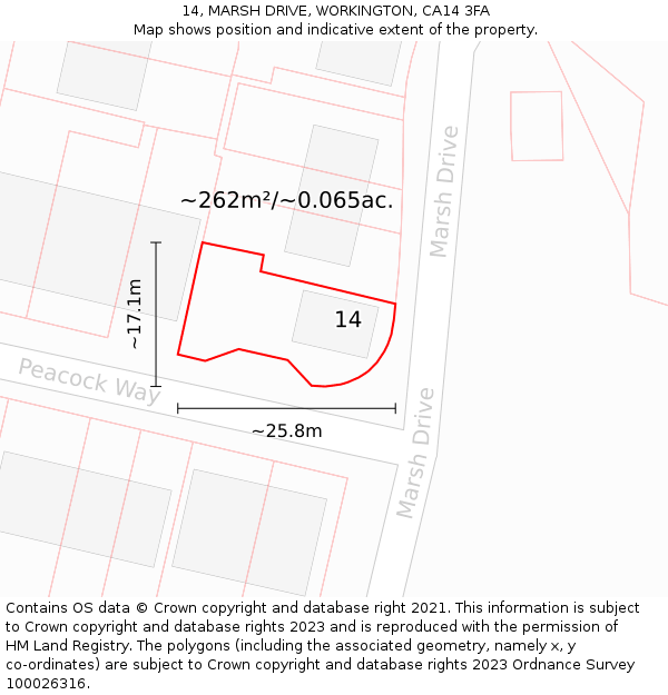14, MARSH DRIVE, WORKINGTON, CA14 3FA: Plot and title map