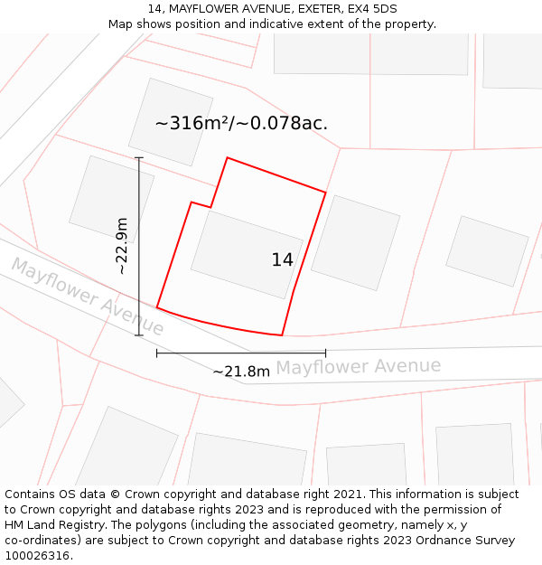14, MAYFLOWER AVENUE, EXETER, EX4 5DS: Plot and title map