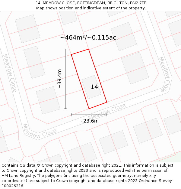 14, MEADOW CLOSE, ROTTINGDEAN, BRIGHTON, BN2 7FB: Plot and title map