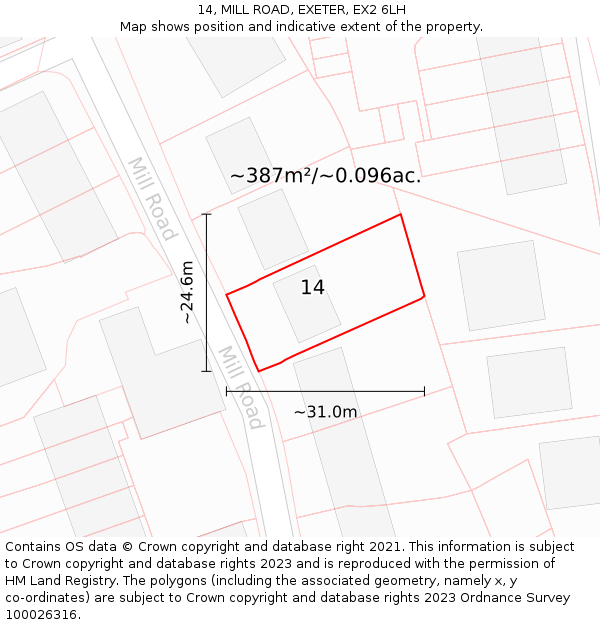 14, MILL ROAD, EXETER, EX2 6LH: Plot and title map