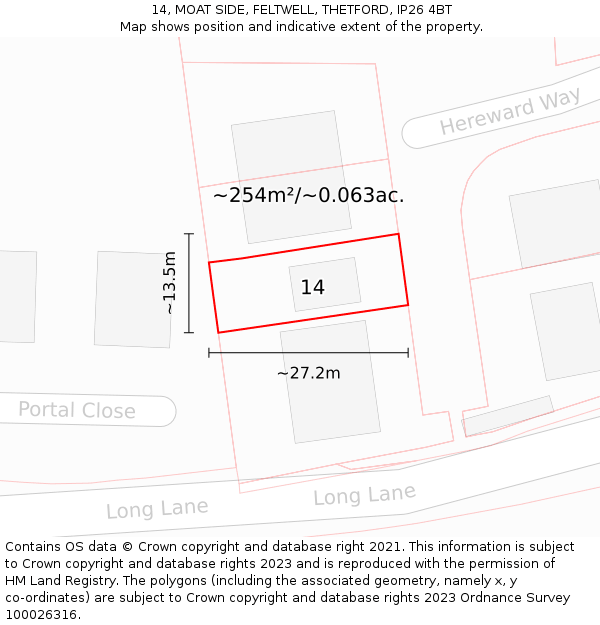 14, MOAT SIDE, FELTWELL, THETFORD, IP26 4BT: Plot and title map
